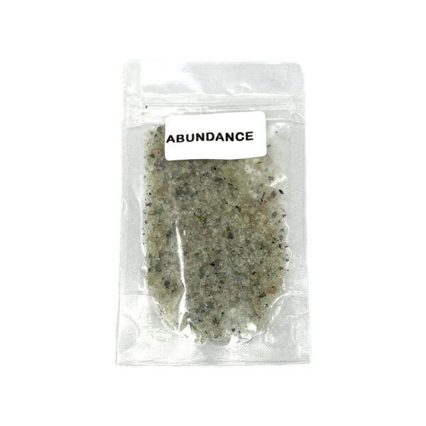 Shreyshti Ritual Bath Salt Abundance, 50g stand able pouch, a combination of salts, fragrances and herbs for space clearing and cleansing, anoint candles and cleansing tools or crystals